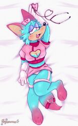 bed blue_fur breasts dakimakura female looking_at_viewer nyamrow panties pink_fur solo toontown_corporate_clash toontown_online toony