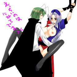 antennae black_legwear black_socks bondage bottomless braid breasts cape eirin_yagokoro female green_hair hat long_hair multiple_girls nipples no_panties open_clothes open_shirt sex shirt short_hair silver_hair socks thigh_socks thighhighs touhou translation_request wriggle_nightbug yuri yutazou zettai_ryouiki