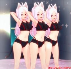 3d 3girls cerberus_(helltaker) demon dog_ears female female_only helltaker long_hair red_eyes streaky_(artist) tagme white_hair