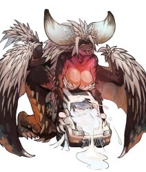 absurdres colored_skin cum dragons_fucking_cars female highres horns implied_futanari meme miao_jiangyou monster_girl monster_hunter_(series) nergigante open_mouth orange_skin sharp_teeth solo spiked_arm spiked_tail spiked_wings tail teeth weird yellow_eyes