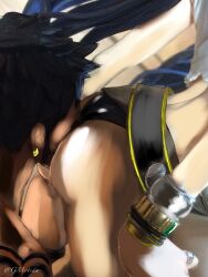 1boy 1girls ass ass_worship black_hair boa_hancock bracelet earrings face_in_ass female female_focus gmotida jewelry long_hair male one_piece panties short_hair straight tattoo trafalgar_law underwear