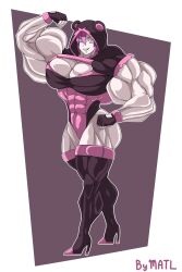 abs ass biceps big_muscles female hair high_heel_boots high_heels large_muscles matl muscles muscular muscular_arms muscular_female muscular_legs muscular_thighs needs_breasts pecs pink_eyes pink_hair