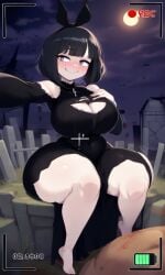 ai_generated barefoot big_breasts blush bottom_heavy creepy_susie goth graveyard huge_ass phone_view selfie the_oblongs thick_thighs wide_hips