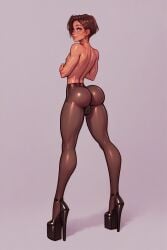 1boy 1femboy ai_generated androgynous ass big_ass blush brown_hair bubble_ass bubble_butt buildabaeworkshop bulge crossdressing cute_male dress earring erect_nipples femboy feminine feminine_body feminine_male footwear girly heels high_heels hoop_earring legs looking_back male male_only naked naked_heels naked_male nipples oc original original_character otoko_no_ko pantyhose platform_heels rear_view simple_background slim_waist small_waist smile smiling solo tagme thick_thighs thighs tights tiny_waist trap