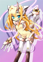 1girls blonde_hair blue_eyes breasts female highres huge_eyes long_hair mecha mecha_musume original solo straight_hair wazuka_na_shiawase