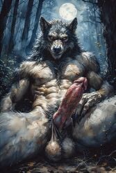 adam360 ai_generated anthro balls canid canine canis erection furry hybrid_penis knot knotted_humanoid_penis male male_only penis werewolf wolf