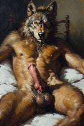 adam360 ai_generated anthro balls canid canine canis erection furry hybrid_penis knot knotted_humanoid_penis male male_only penis werewolf wolf