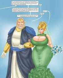 1boy 1girls after_transformation big_ass big_breasts bimbo bimbo_lips bimbofication bouquet bridal_gown bridal_veil cleavage cleavage_cutout dialogue gender_transformation genderswap genderswap_(mtf) green_eyeshadow king_of_hyrule_(ocarina_of_time) link link_(ocarina_of_time) ocarina_of_time pointy_ears rule_63 saturnxart silent_princess the_legend_of_zelda tiara unsure wedding_dress wide_hips