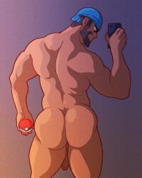 1boy archie_(pokemon) ass back back_muscles back_view balls bandana bandana_only bara beard big_ass big_butt black_hair blue_bandana brown_eyes bubble_ass bubble_butt cellphone dark-skinned_male dark_skin dat_ass dilf dkmate durag erect_penis facial_hair flaccid hanging_penis holding_object holding_phone holding_poke_ball holding_pokeball huge_ass huge_butt human human_only male male_focus male_only manly mature mature_male muscle muscles muscular muscular_back muscular_male naked nintendo nude nude_male penis poke_ball pokeball pokemon pokemon_oras presenting presenting_ass presenting_butt round_ass round_butt solo solo_focus solo_male standing taking_picture team_aqua thick_ass thick_thighs