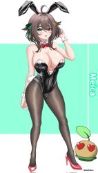 1girls belfedium big_breasts blush bro-tecitos_(meica) brown_hair bunny_ears bunny_tail bunnysuit cleavage fan_mascot_(vtuber) female female_focus female_only former_idol_corp_member front_view full_body hair_ornament heterochromia high_heels highres huge_breasts idol_corp idol_es indie_virtual_youtuber latam_virtual_youtuber light-skinned_female light_skin looking_at_viewer meica short_hair simple_background standing two_tone_hair virtual_youtuber vtuber