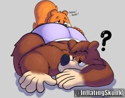 anthro ass banjo-kazooie banjo_(banjo-kazooie) bear big_butt brown_body brown_fur butt_sniffing clothed clothing conker conker's_bad_fur_day duo fluffy fluffy_tail fur hand_on_butt inflatingskunk looking_at_another looking_back looking_back_at_another lying male male/male mammal no_shirt on_front orange_body orange_fur overweight overweight_anthro overweight_male pantsless question_mark questionable_consent rareware rodent sciurid short_tail simple_background sniffing tail tree_squirrel underwear