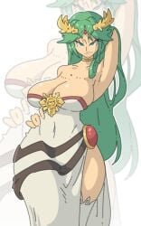 1girls bimbo breasts cleavage clothed female female_only green_eyes green_hair huge_breasts kid_icarus leedraw11 long_hair looking_at_viewer nintendo palutena solo