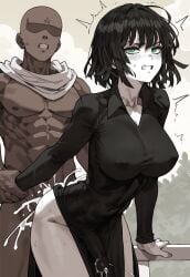 1boy 1futa ahe_gao ai_generated anal athletic_futanari blush clenched_teeth cum cum_in_ass cum_under_clothes cum_while_penetrated dark-skinned_male doggy_style doggy_style_position erection_under_clothes faceless_male from_behind fubuki_(one-punch_man) futa_sans_pussy futanari futanari_penetrated heavy_breathing interracial male_on_futa male_penetrating motion_lines muscular_futanari nai_diffusion novelai one-punch_man rolling_eyes sex_from_behind shemale sweat untoucherble