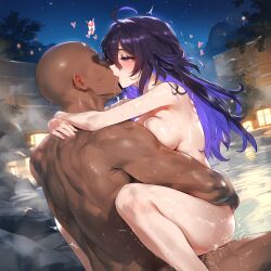 1boy 1girls 2d ai_generated blue_hair color completely_naked_female completely_nude_female dark-skinned_male female female_focus female_penetrated honkai:_star_rail honkai_(series) interracial interracial_sex long_hair male/female mihoyo naked_female nude nude_female nude_male nudity onsen outdoor_sex outdoors penetration pleasure_face pleasured seele_(honkai:_star_rail) sex waifulover