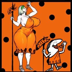 1boy1girl big_breasts breasts female hourglass_figure little_caesar little_caesars nipples_visible_through_clothing pizza senior_garabato thick_thighs thighs