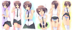 1boy 1girls against_wall armpit_sex ass ayuzawa_misaki breasts brown_eyes brown_hair censored clothing cum cum_in_mouth cum_on_body cum_on_breasts cum_on_clothes cum_on_upper_body erect_nipples facial glasses highres kaichou_wa_maid-sama! magic_penis necktie nipples no_bra open_clothes open_shirt outercourse panties panties_aside penis pleated_skirt ponytail school_uniform sex shirt short_hair skirt skirt_lift striped striped_panties sumii text thighhighs tie tied_hair underwear vaginal_penetration zettai_ryouiki