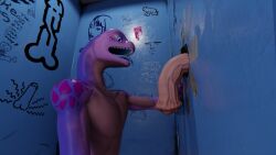 3d_(artwork) amphibian animal_genitalia animal_penis anthro bathroom big_penis blender_(software) blue_tongue digital_media_(artwork) drakebythelake duo equid equine equine_genitalia equine_penis flared_penis genitals glory_hole glowing glowing_eyes graffiti hi_res horse imminent_oral lizard lizardman male male/male mammal penis pink_body pink_skin public_restroom purple_body purple_skin reptile restroom_stall salamander scalie tongue tongue_out vein veiny_penis