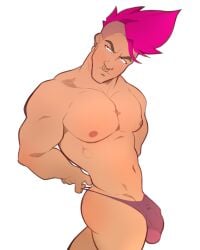 1boy abs ass bara big_bulge big_penis bulge dkmate ear_ring earring erect_penis erection erection_in_thong erection_in_underwear erection_under_thong erection_under_underwear gold_earring gold_nose_ring green_eyes hudson_(dkmate) human human_only magenta_hair male male_focus male_only mohawk mohawk_(hairstyle) muscle muscular muscular_male nipples nose_ring oc original_character pecs pectorals penis penis_in_thong penis_in_underwear pink_hair pink_thong pink_underwear see-through_thong see-through_underwear shaved_sides side_shave simple_background solo solo_focus solo_male standing thick_penis thong thong_only thong_panties underwear underwear_only veiny_penis white_background