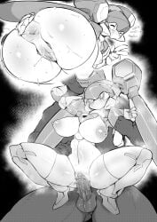 1boy 1girls android anus ass blazermate blush breasts censored closed_eyes faceless faceless_male greyscale hybrid looking_at_viewer looking_back medabots medarot monochrome mosaic_censoring navel nipples no_mouth peace_sign penetration pochincoff pussy pussy_juice robot robot_girl sex spread_ass sweat sweatdrop testicles two_tone_body v vaginal_penetration wet