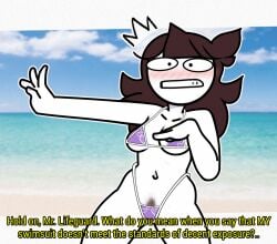 1girls accurate_art_style bikini breasts brown_hair english english_dialogue english_text female female_focus female_only jaiden jaiden_animations jaidenanimations long_hair medium_breasts micro_bikini pubic_hair steca talking talking_to_viewer thelazyart thick_legs youtube youtuber youtuber_girl youtubers