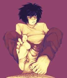 alternate_version_at_source alternate_version_available barefoot bileshroom death_note fanart feet foot_fetish foot_focus foot_play footjob footjob_pov fuckboy gay l_lawliet pov pov_footjob twink