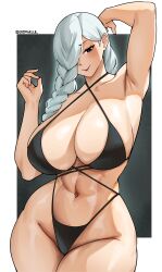 1girls abs bikini breasts cleavage cromwellb female hair_over_one_eye high_resolution huge_breasts jujutsu_kaisen large_breasts light-skinned_female light_skin long_hair mei_mei_(jujutsu_kaisen) thick_thighs white_hair