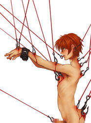 1boy armpit_hair blood censored censored_genitalia censored_penis guro hooks male male_only male_ryona mosaic_censoring pain penis piercing pubic_hair solo solo_male tongue_out torture