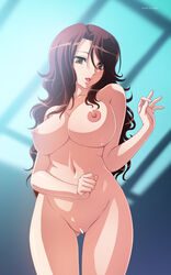 breasts censored curvy female female_only gundam gundam_00 hair highres human large_breasts long_hair nipples nude solo sumeragi_lee_noriega tadano_akira undressing