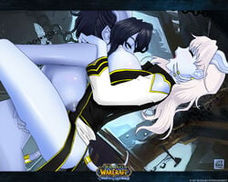 2girls blizzard_entertainment blue_hair blue_skin draenei female horns multiple_girls nipples pinakaguwaping straight_hair tail ten tentacle warcraft white_hair world_of_warcraft yuri