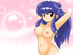 breasts female female_only human kj_(artist) long_hair looking_at_viewer navel nipples nude pose posing purple_hair ranma_1/2 red_eyes shampoo_(ranma_1/2) small_breasts smile solo