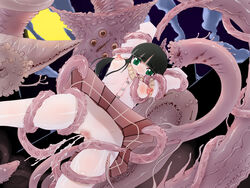 black_hair blush bottomless breasts censored cum cum_string cum_trail female gad_guard lolita_channel long_hair monster nipples open_mouth pussy restrained see-through shinozuka_arashi tentacle