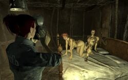 3d all_fours bed breasts camera fallout fallout_3 female ghoul_(fallout) gob huh? moira_brown multiple_girls nova_(fallout) post-human red_hair