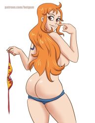 ass bikini female female_only hotgum long_hair nami one_piece orange_eyes orange_hair shorts sideboob solo tagme