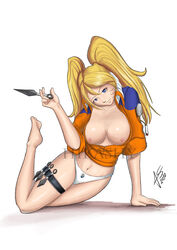1girls 2010 blonde_hair blue_eyes breasts canon_genderswap female female_only genderswap hikashy naruko naruto panties rule_63 solo uzumaki_naruto watermark whisker_markings