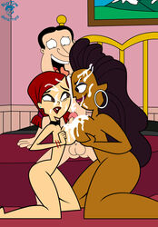 1boy 2girls anne_maria_(tdi) bigtyme breasts crossover cum cum_on_breasts cum_on_face cum_on_upper_body dark-skinned_female dark_skin family_guy female ginger glenn_quagmire hair human interracial latina male paizuri straight teeth threesome total_drama:_revenge_of_the_island total_drama_island zoey_(tdi)