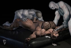1boy 2monsters 3d ankles_tied bald big_muscles body_hair bondage brown_hair chris_redfield cum cum_in_mouth cum_on_face cum_puddle erect_nipples erection facial_hair fellatio forced_oral forced_yaoi grey_hair holding_penis huge_cock human hyper_pecs large_penis legs_held_open male male_only male_rape_victim malesub mouth_open multiple_males multiple_penises muscles nipples non-human_rapist nude oral oral_rape oral_sex orgasm_face penis rape resident_evil reverse_forced_oral thick_thighs wrists_tied yaoi zombie