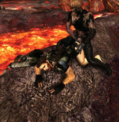 2boys 3d albert_wesker anal_penetration anal_sex artist_request blonde_hair bottomless brown_hair burnt capcom chris_redfield gay gloves holding_penis human lava male male_only mod monster_boy mouth_open multiple_males pained_expression pants_open pants_removed partially_nude penis_out rape resident_evil resident_evil_5 rocks topless xnalara yaoi