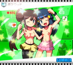 dawn_(pokemon) pokemon pokestar_studios rorretsim rosa_(pokemon) small_breasts topless