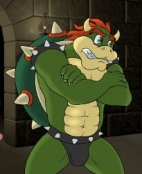 animated bowser bulge green_scales green_skin male male_only mario_(series) meet_'n'_fuck_games meet_and_fuck muscles muscular muscular_male nintendo scalie seathed_penis solo solo_focus solo_male turtle uneeded_clothing uneeded_underwear