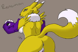 anthro anus ass back_view bombchu breasts color digimon female female_only fur furry furry_ass furry_breasts furry_ears furry_tail pointy_ears raised_tail renamon solo species_name tagme tail vulva white_fur yellow_fur