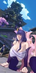 1girls ahe_gao all_fours big_breasts big_thighs blush breasts busty doggy_style female genshin_impact huge_breasts huge_thighs killer_queen_(artist) large_breasts large_thighs public_sex purple_hair raiden_shogun sagging_breasts sex sex_in_public thick_thighs thighs voluptuous yae_miko zoophilia