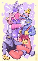 2020s 2023 abs anthro big_ass big_thighs buff bunny bunny_ears bunny_tail clothed dialogue dialogue_box gloves jacked jax_(the_amazing_digital_circus) looking_at_viewer male male_nipples male_only muscular muscular_male purple_body sweat sweatdrop sweating tagme the_amazing_digital_circus thick_thighs ubecreamcake yellow_eyes yellow_mouth