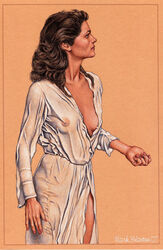 breasts brown_hair charlotte_rampling detailed female female_only human looking_aside markblanton pale_skin real_person realistic solo standing tagme