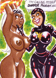 2girls bondage dark-skinned_female dark_phoenix dark_skin female female_only human human_only interracial interracial_yuri jean_grey joe_gravel lezdom light-skinned_female light_skin magic marvel marvel_comics multiple_girls nipples ororo_munroe phoenix_(x-men) pussy restrained storm_(x-men) tiara x-men yuri