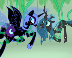 alicorn changeling equine friendship_is_magic my_little_pony nightmare_moon nightmare_moon_(mlp) princess_luna_(mlp) queen_chrysalis queen_chrysalis_(mlp) smooth_skin w300