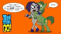 beast_boy big_macintosh_(mlp) dc dc_comics friendship_is_magic human_in_animal_body my_little_pony rachel_roth raven_(dc) sapient_animal sentient_animal sentient_feral straight teen_titans teen_titans_go zone