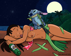 dark-skinned_female dark_skin disney experiment_(species) female feral human interspecies lilo_and_stitch male nani_pelekai nipples sleeping stitch tagme third_horseman