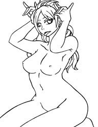 1girls fairy_tail jenny_realight kyrios375 large_breasts monochrome nipples solo tagme