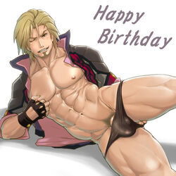 1boy abs blonde_hair bulge fingerless_gloves g-string goatee happy_birthday lean_muscle male male_only malik_caesar muscular_male navel pecs pinching_nipple pinching_nipples shunta solo solo_male syunta_87 tagme tales_of_(series) tales_of_graces teasing v-line v-taper