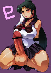 bar_censor bishoujo_senshi_sailor_moon censored clothing cum erection large_breasts looking_at_viewer penis pluto_symbol precum sailor_pluto setsuna_meiou skirt testicles wawawama